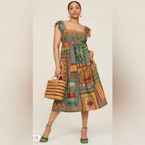 Farm‎ Rio Banana Scarves Midi Dress Boho Whimsical Flowy Tropical Resort